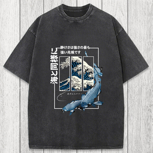 Tokyosol Koi Fish Great Wave Washed T-Shirt