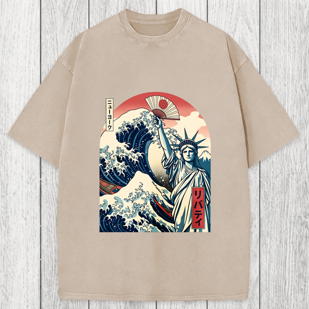 Tokyosol Ukiyo-e Statue Of Liberty Washed T-Shirt