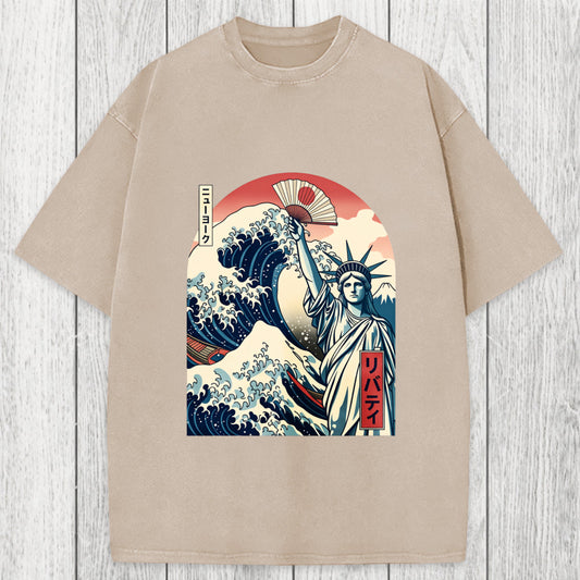 Tokyosol Ukiyo-e Statue Of Liberty Washed T-Shirt