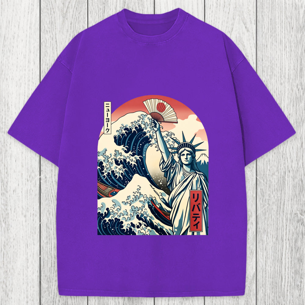 Tokyosol Ukiyo-e Statue Of Liberty Washed T-Shirt