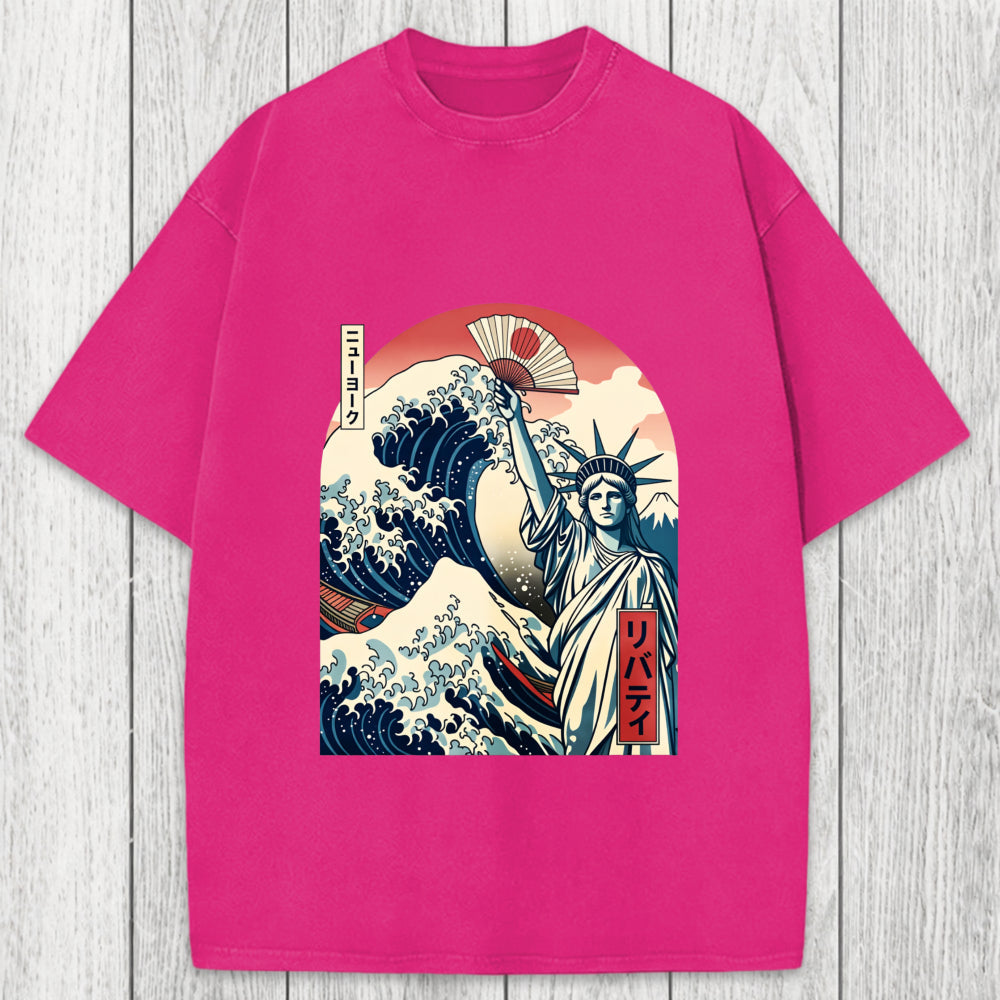 Tokyosol Ukiyo-e Statue Of Liberty Washed T-Shirt