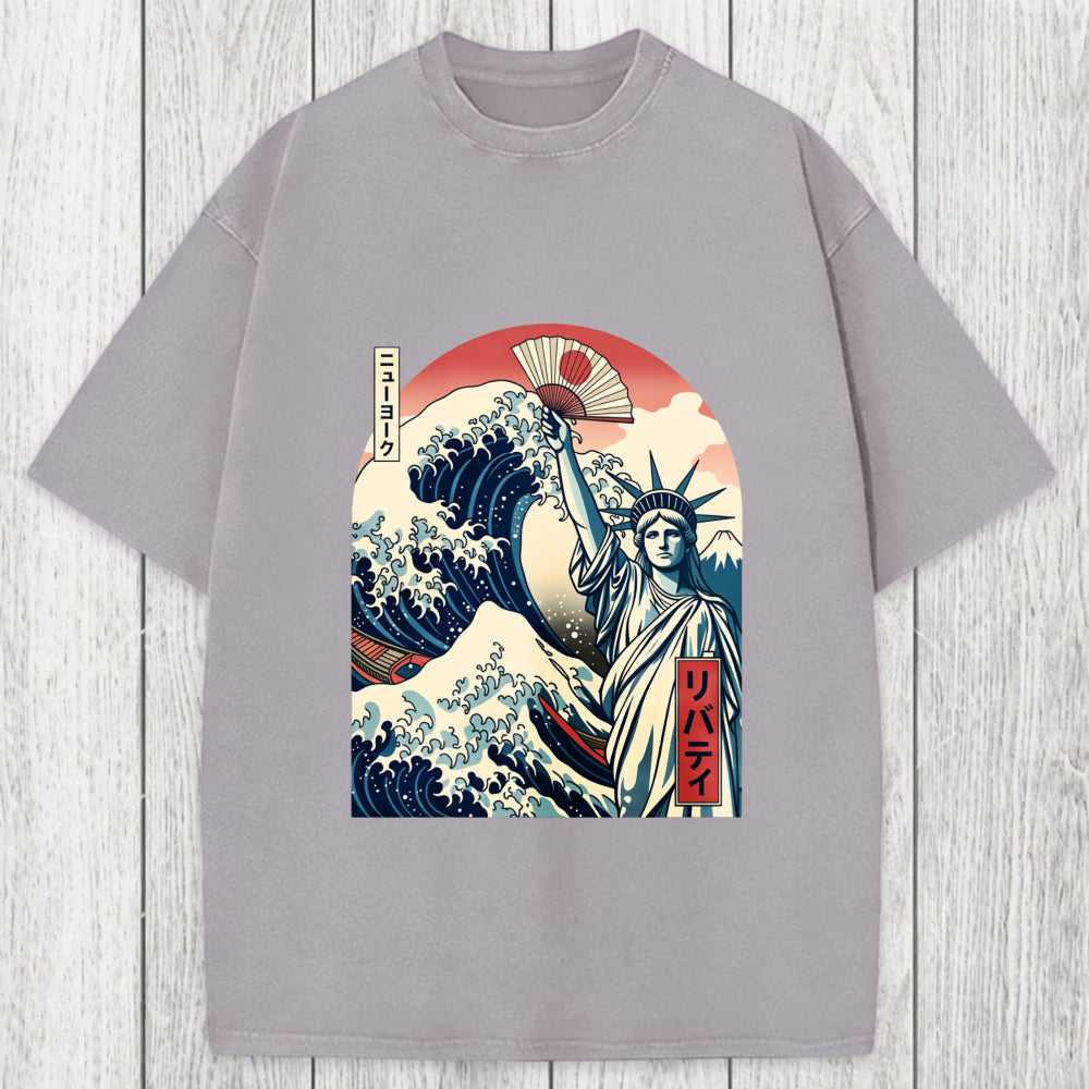Tokyosol Ukiyo-e Statue Of Liberty Washed T-Shirt