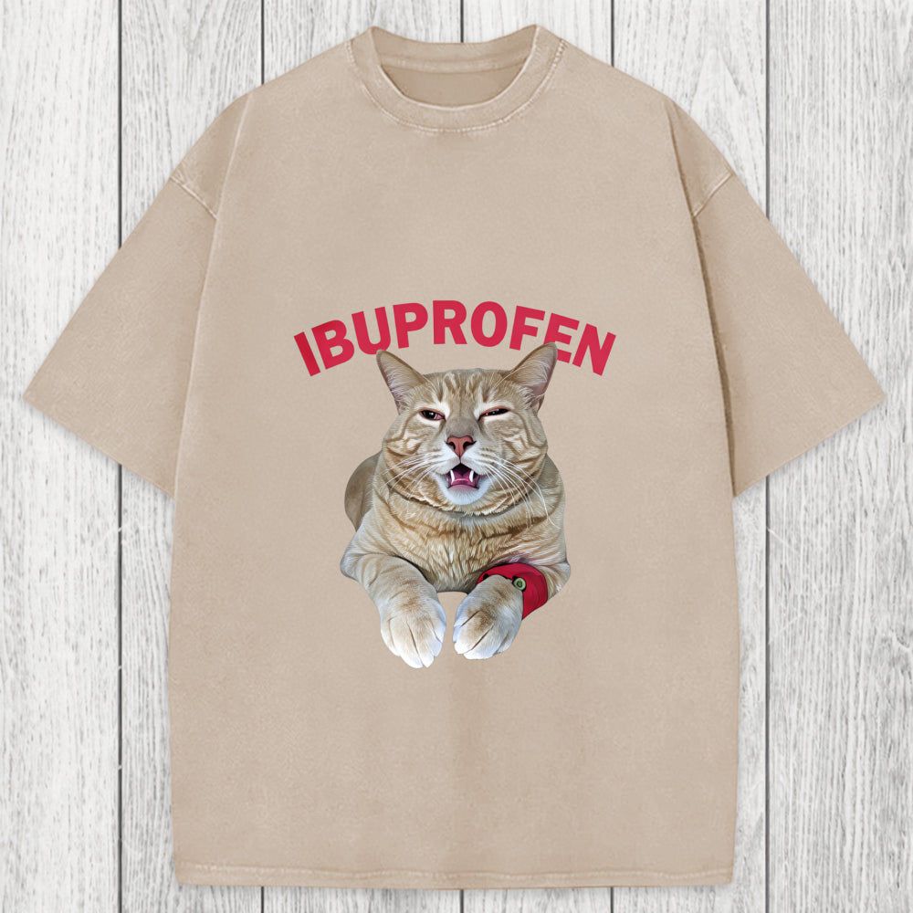 Tokyosol Hilarious Ibuprofen Cat Meme Washed T-Shirt