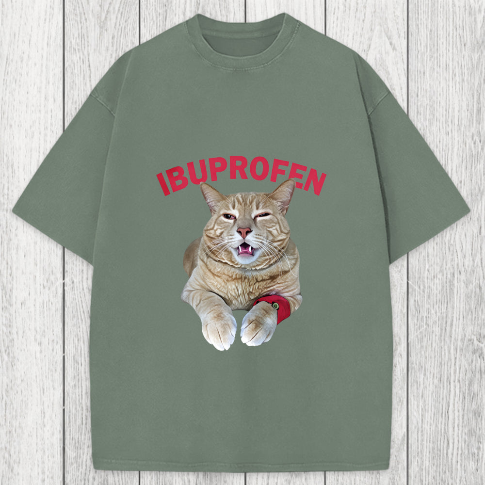 Tokyosol Hilarious Ibuprofen Cat Meme Washed T-Shirt