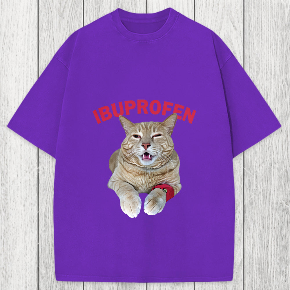 Tokyosol Hilarious Ibuprofen Cat Meme Washed T-Shirt