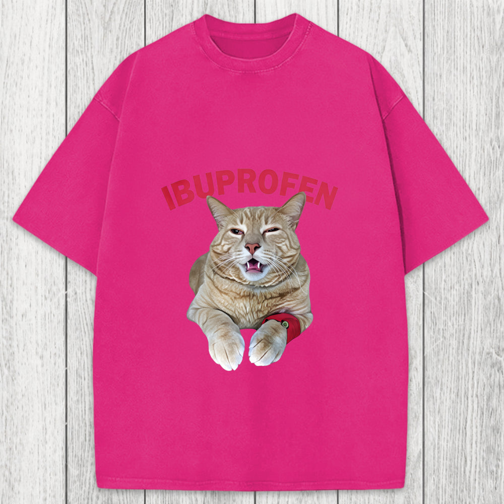 Tokyosol Hilarious Ibuprofen Cat Meme Washed T-Shirt