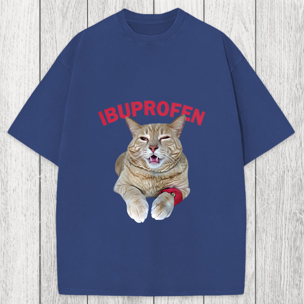 Tokyosol Hilarious Ibuprofen Cat Meme Washed T-Shirt