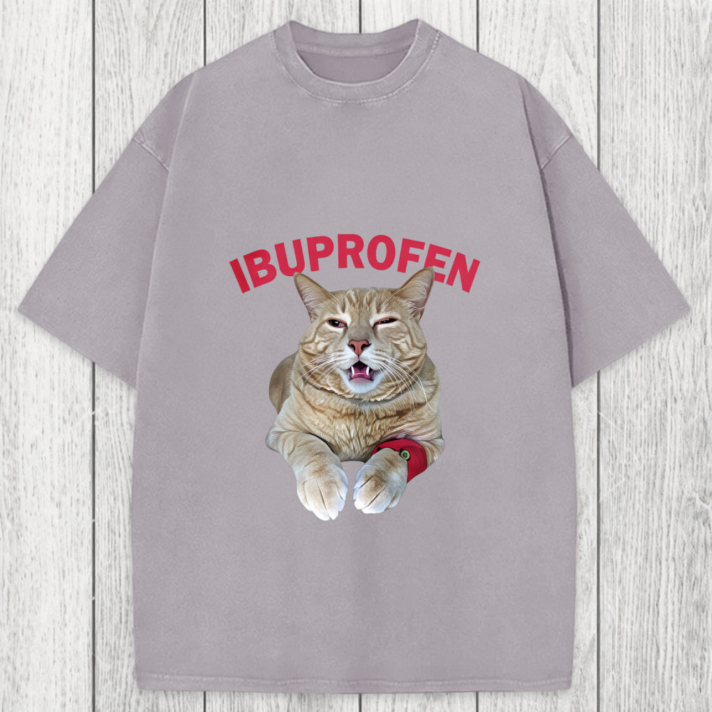 Tokyosol Hilarious Ibuprofen Cat Meme Washed T-Shirt
