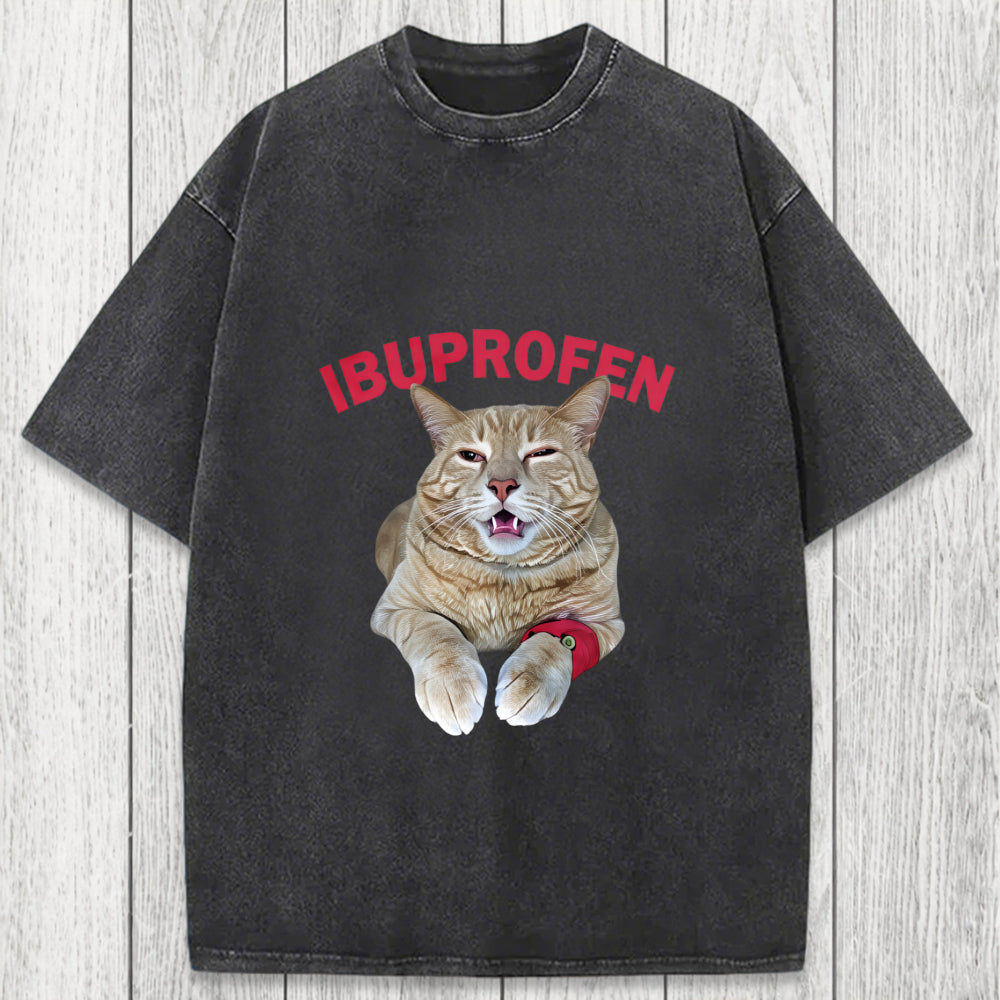 Tokyosol Hilarious Ibuprofen Cat Meme Washed T-Shirt