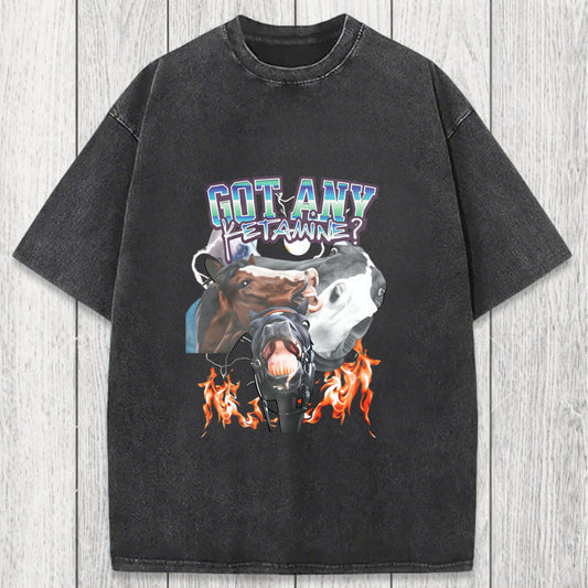 Tokyosol Got Any Ketamine? Funny Horse Meme Washed T-Shirt