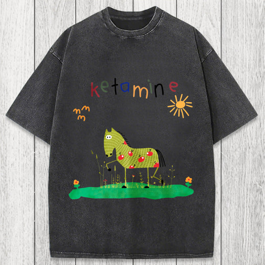 Tokyosol Funny Ketamine Horse Washed T-Shirt