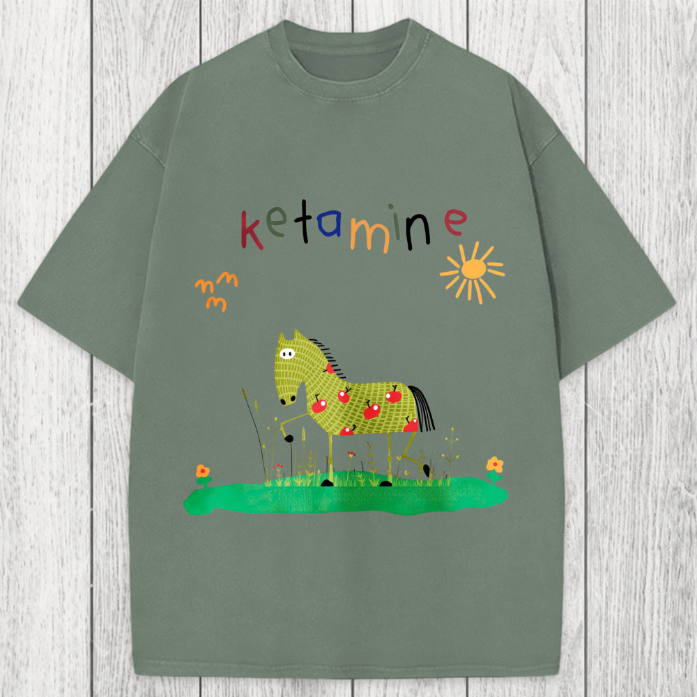 Tokyosol Funny Ketamine Horse Washed T-Shirt