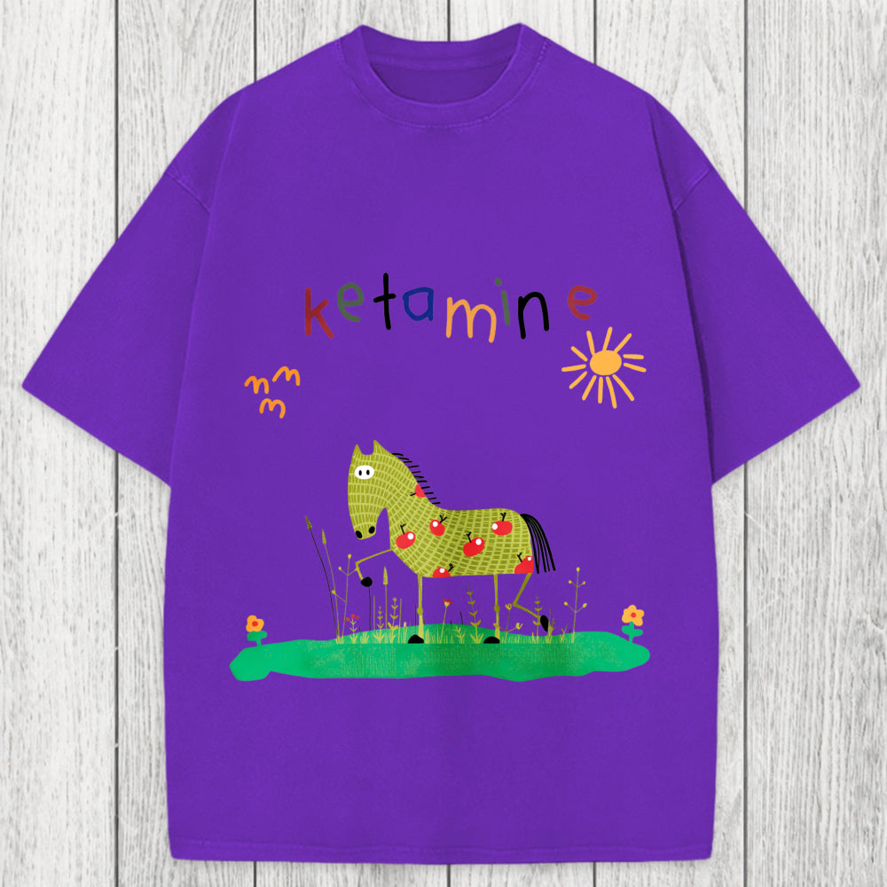 Tokyosol Funny Ketamine Horse Washed T-Shirt
