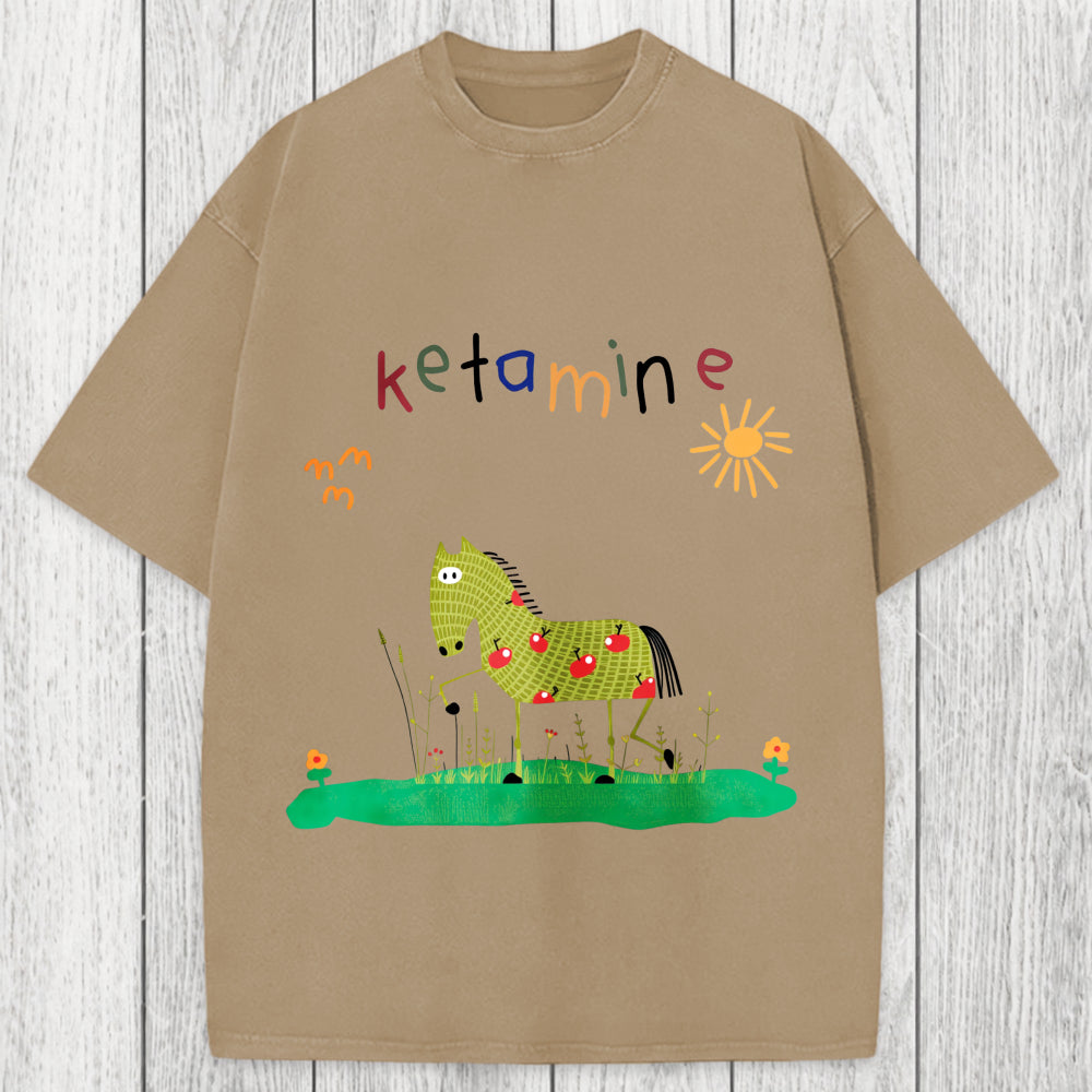 Tokyosol Funny Ketamine Horse Washed T-Shirt