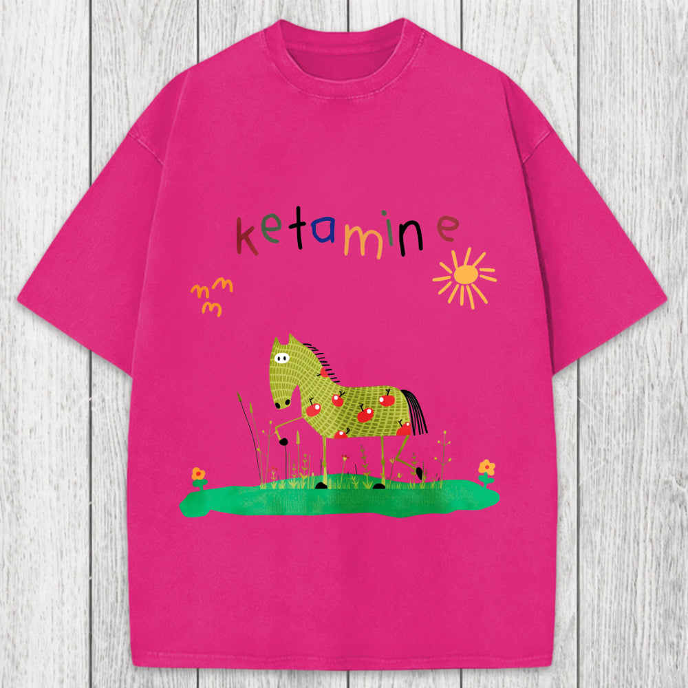 Tokyosol Funny Ketamine Horse Washed T-Shirt