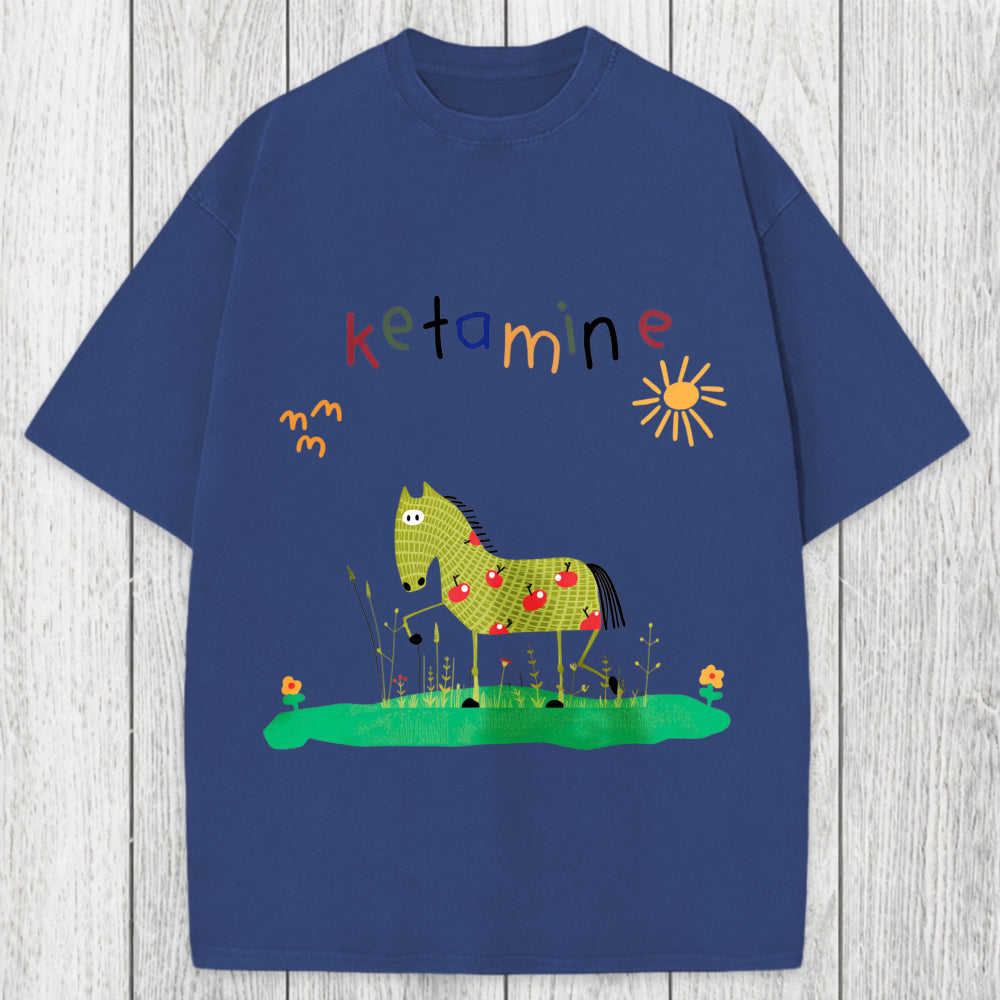 Tokyosol Funny Ketamine Horse Washed T-Shirt