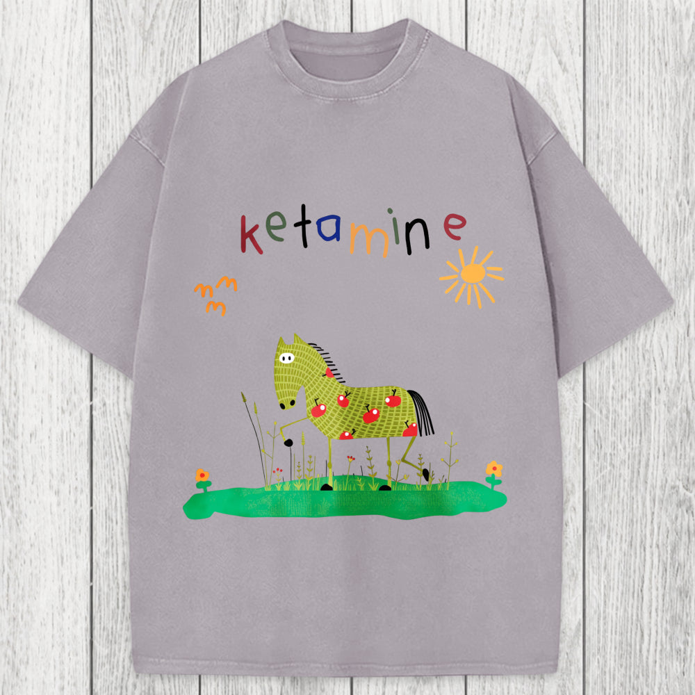 Tokyosol Funny Ketamine Horse Washed T-Shirt