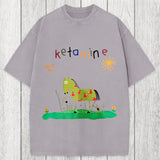 Tokyosol Funny Ketamine Horse Washed T-Shirt