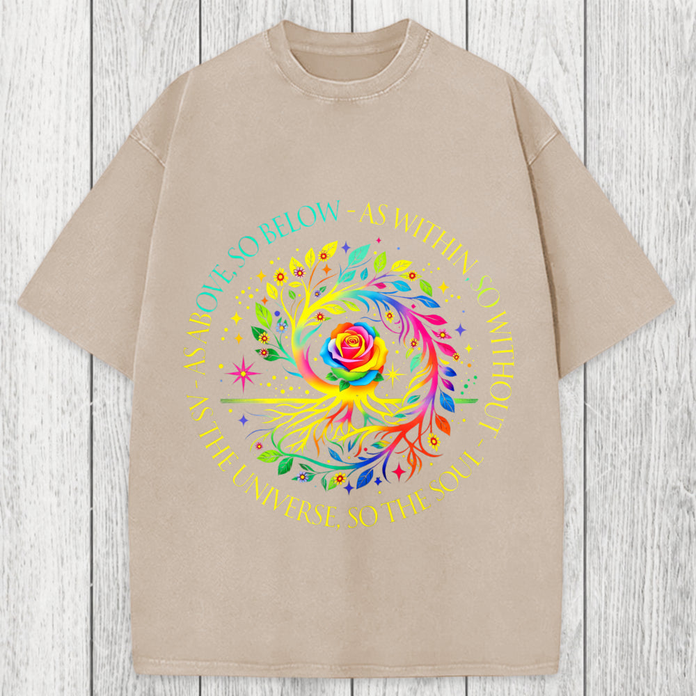 Tokyosol Rainbow Tree Cosmic Spiral Washed T-Shirt