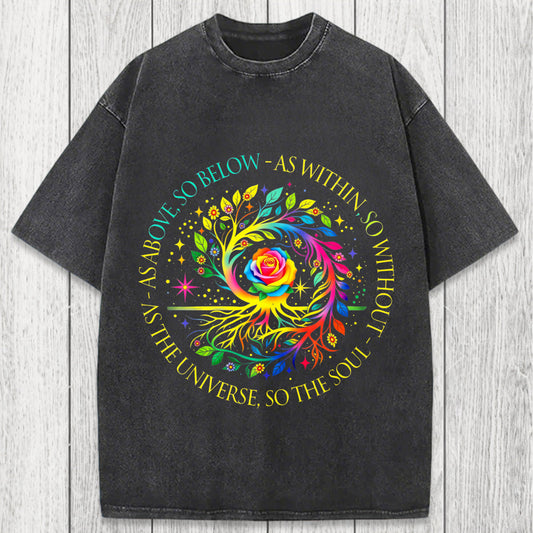 Tokyosol Rainbow Tree Cosmic Spiral Washed T-Shirt