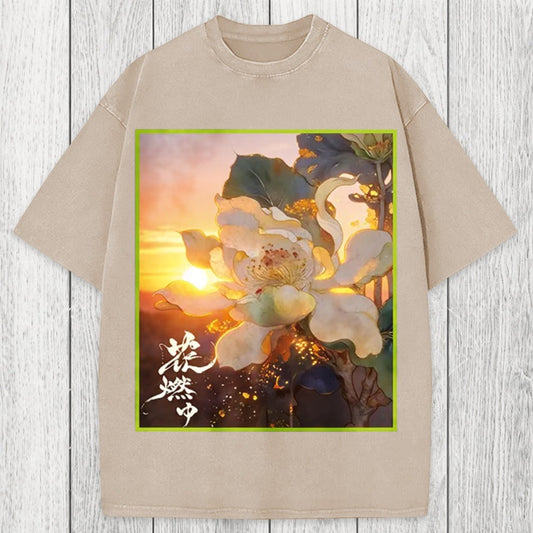 Tokyosol Lotus Adorned With Golden Specks Washed T-Shirt