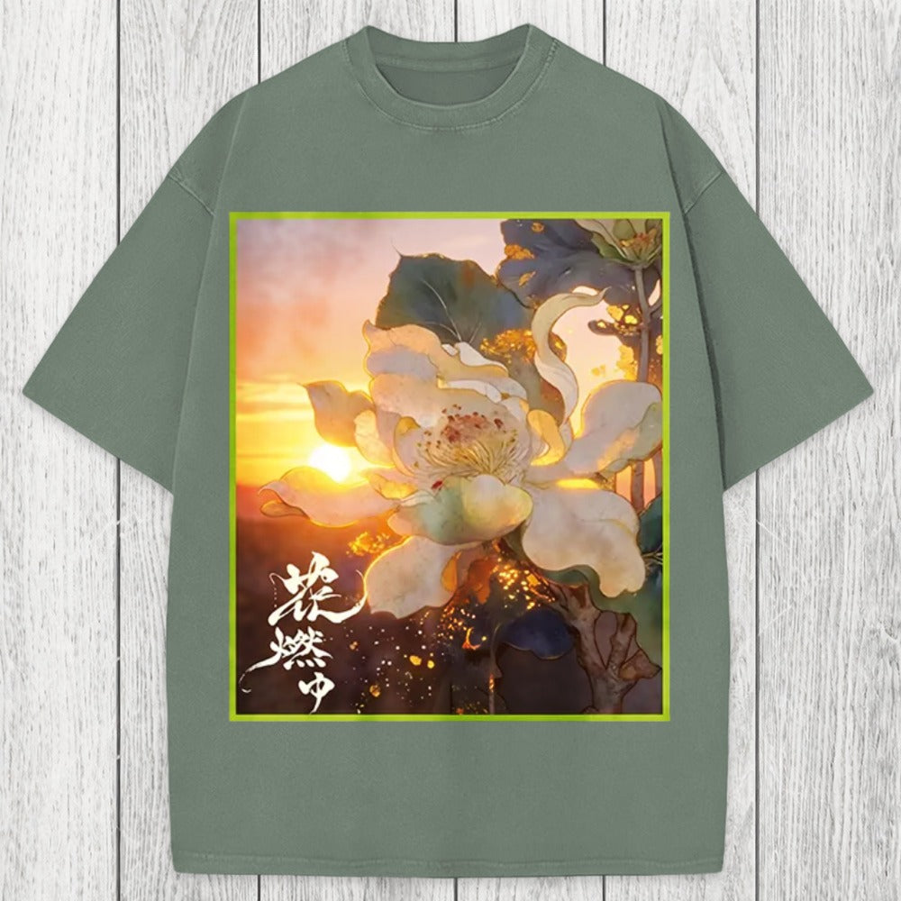 Tokyosol Lotus Adorned With Golden Specks Washed T-Shirt
