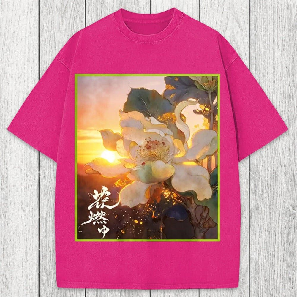 Tokyosol Lotus Adorned With Golden Specks Washed T-Shirt