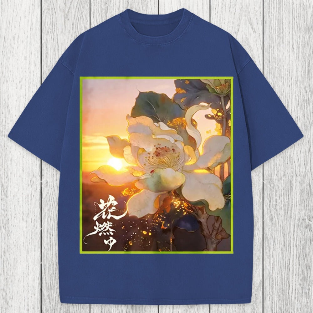Tokyosol Lotus Adorned With Golden Specks Washed T-Shirt
