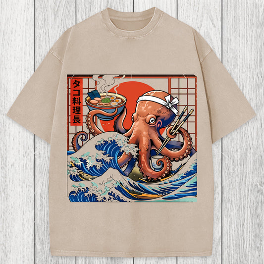 Tokyosol Ukiyo-E Octopus Ramen Washed T-Shirt