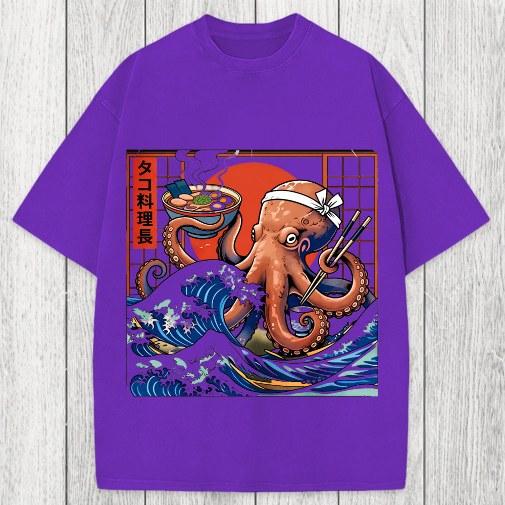 Tokyosol Ukiyo-E Octopus Ramen Washed T-Shirt