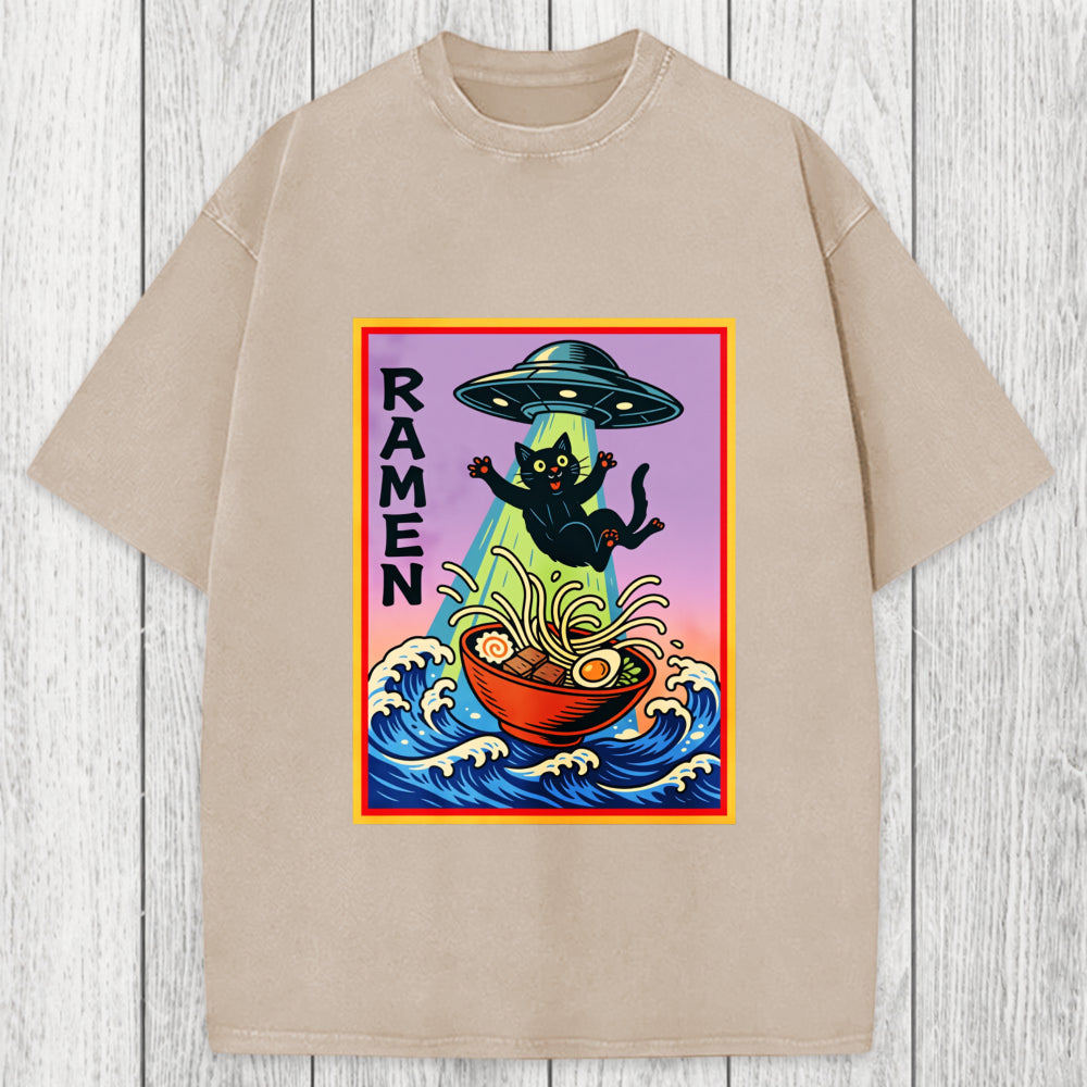 Tokyosol UFO Catching the Ramen Black Cat Washed T-Shirt