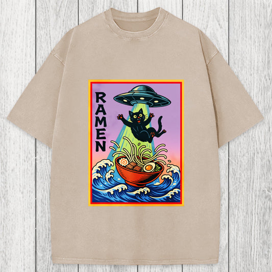 Tokyosol UFO Catching the Ramen Black Cat Washed T-Shirt