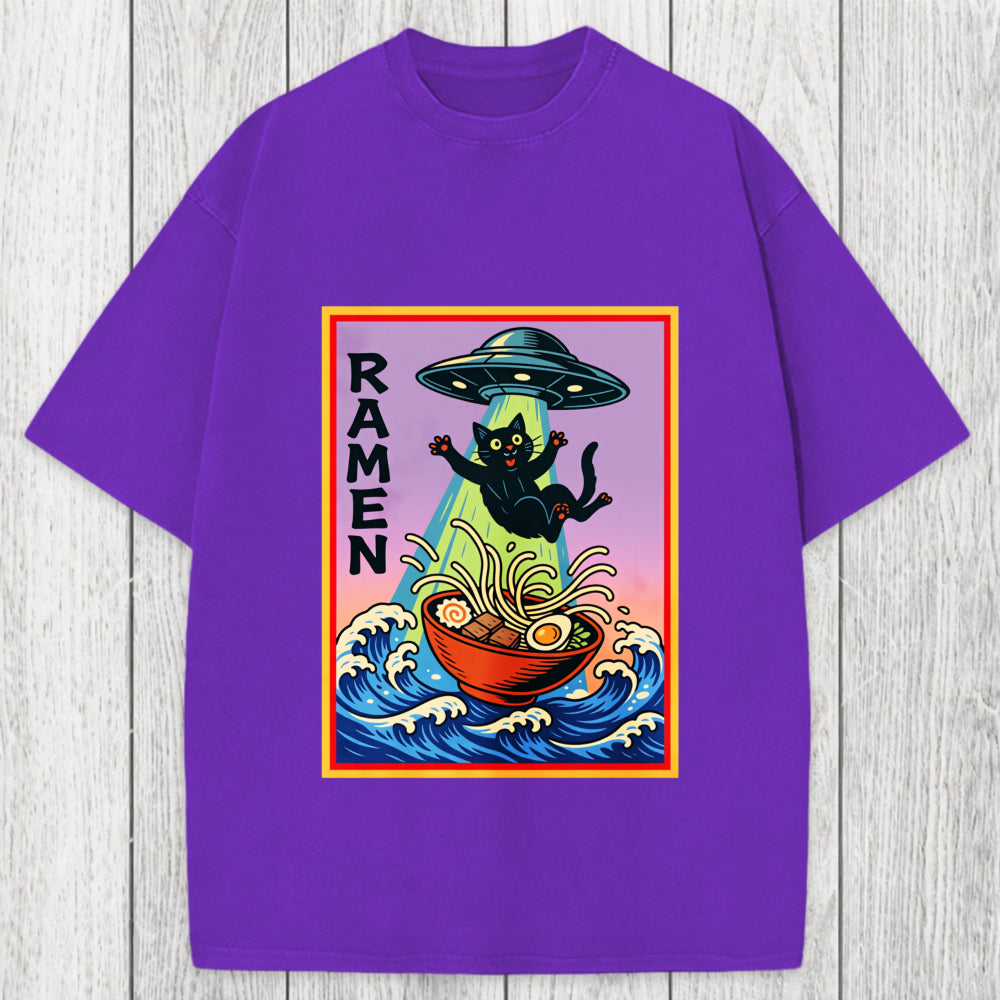 Tokyosol UFO Catching the Ramen Black Cat Washed T-Shirt