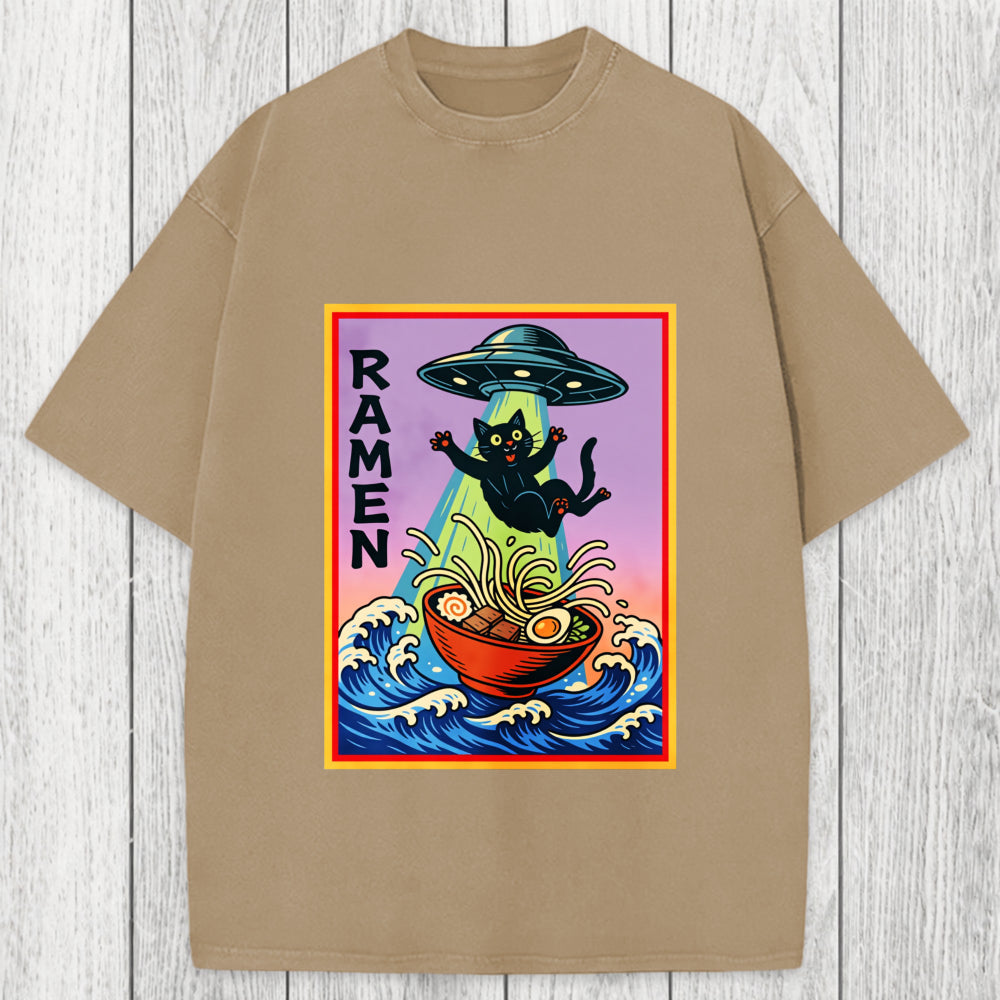 Tokyosol UFO Catching the Ramen Black Cat Washed T-Shirt