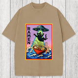 Tokyosol UFO Catching the Ramen Black Cat Washed T-Shirt