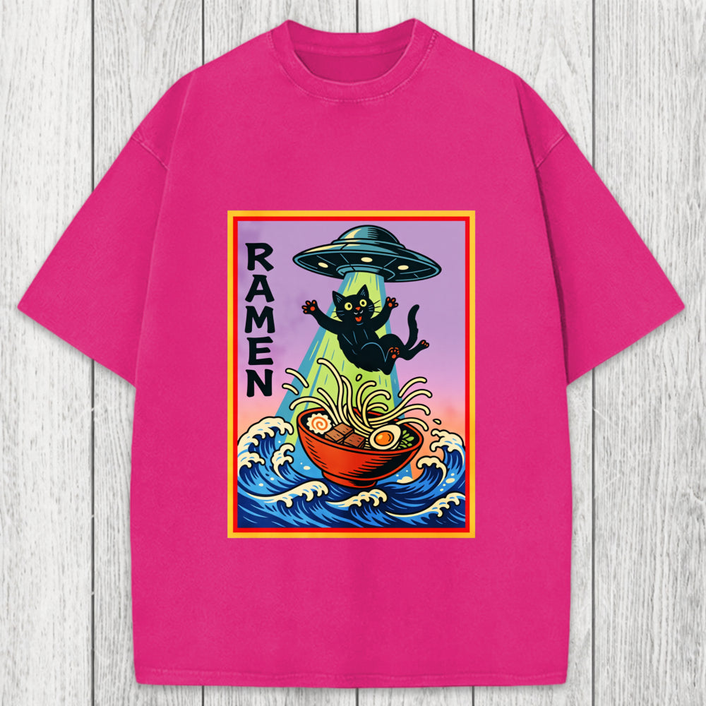 Tokyosol UFO Catching the Ramen Black Cat Washed T-Shirt