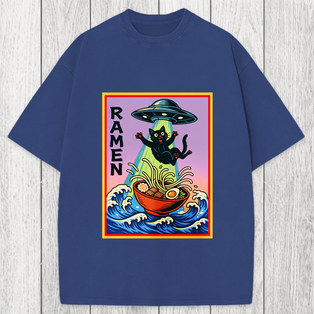 Tokyosol UFO Catching the Ramen Black Cat Washed T-Shirt