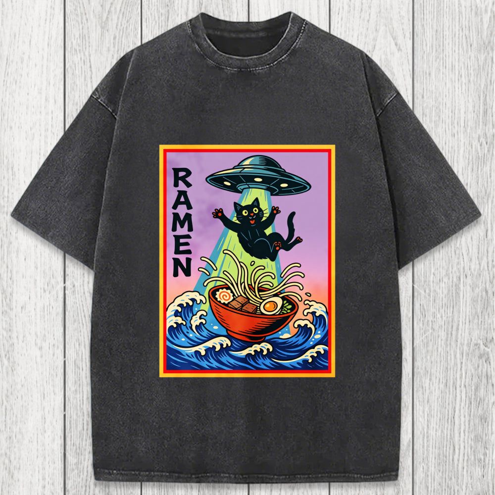 Tokyosol UFO Catching the Ramen Black Cat Washed T-Shirt