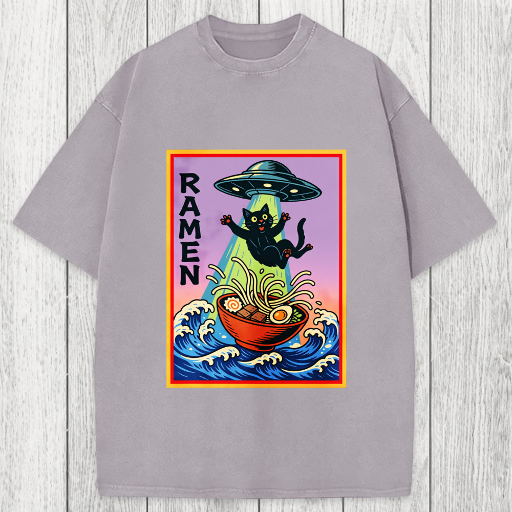Tokyosol UFO Catching the Ramen Black Cat Washed T-Shirt