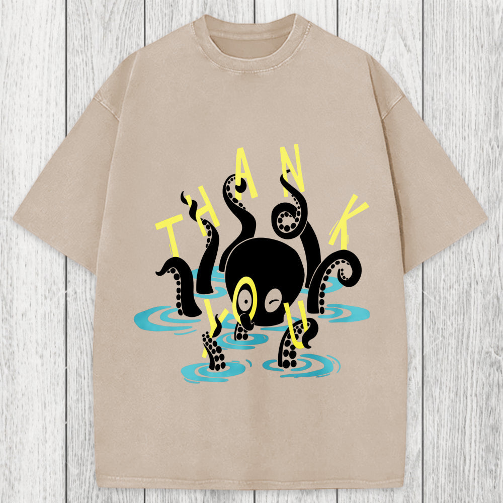 Tokyosol Octopus In Water Thank You Washed T-Shirt