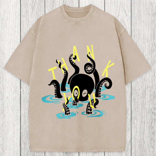 Tokyosol Octopus In Water Thank You Washed T-Shirt