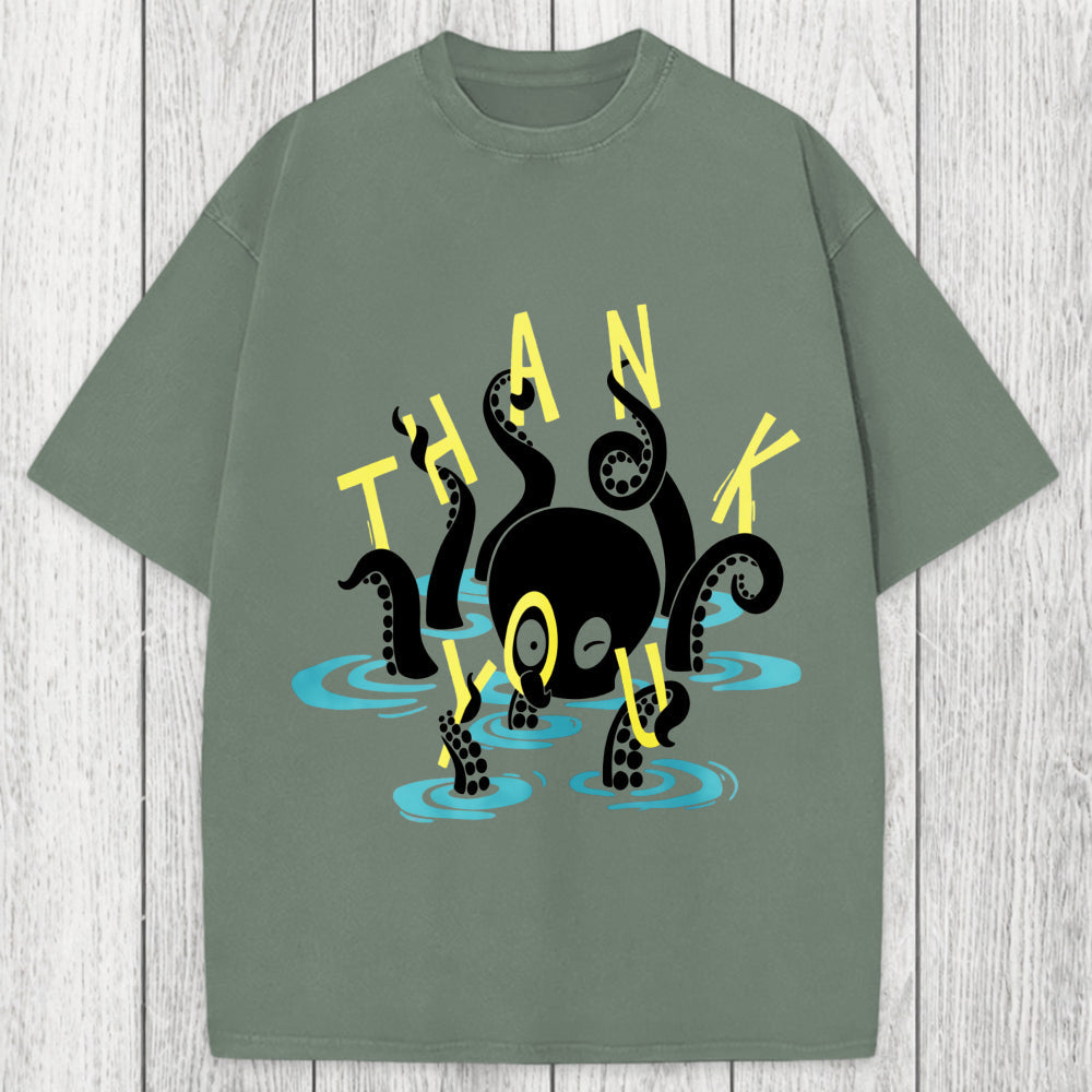 Tokyosol Octopus In Water Thank You Washed T-Shirt