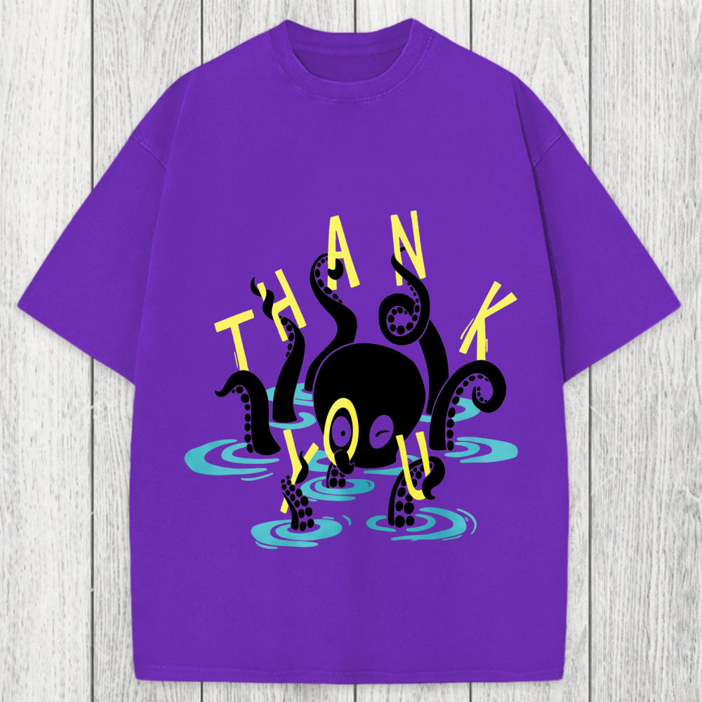 Tokyosol Octopus In Water Thank You Washed T-Shirt