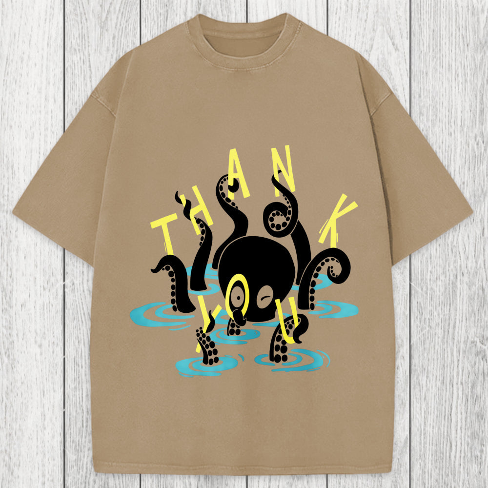 Tokyosol Octopus In Water Thank You Washed T-Shirt