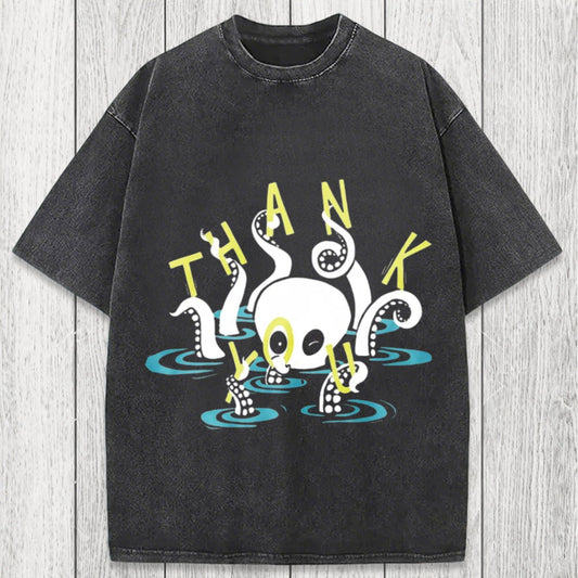 Tokyosol Octopus In Water Thank You Washed T-Shirt