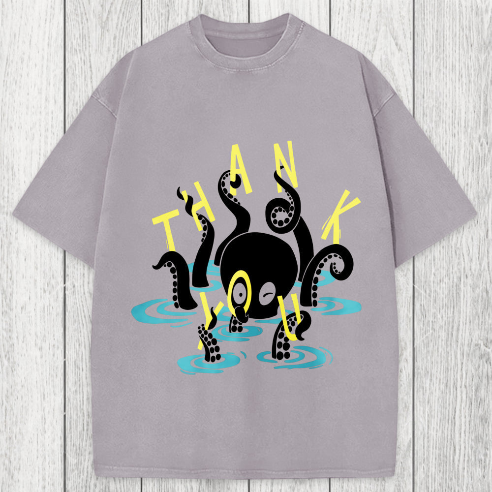 Tokyosol Octopus In Water Thank You Washed T-Shirt