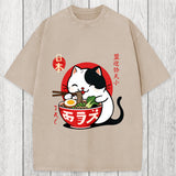 Tokyosol Japanese Ramen Cat Washed T-Shirt