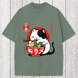 Tokyosol Japanese Ramen Cat Washed T-Shirt