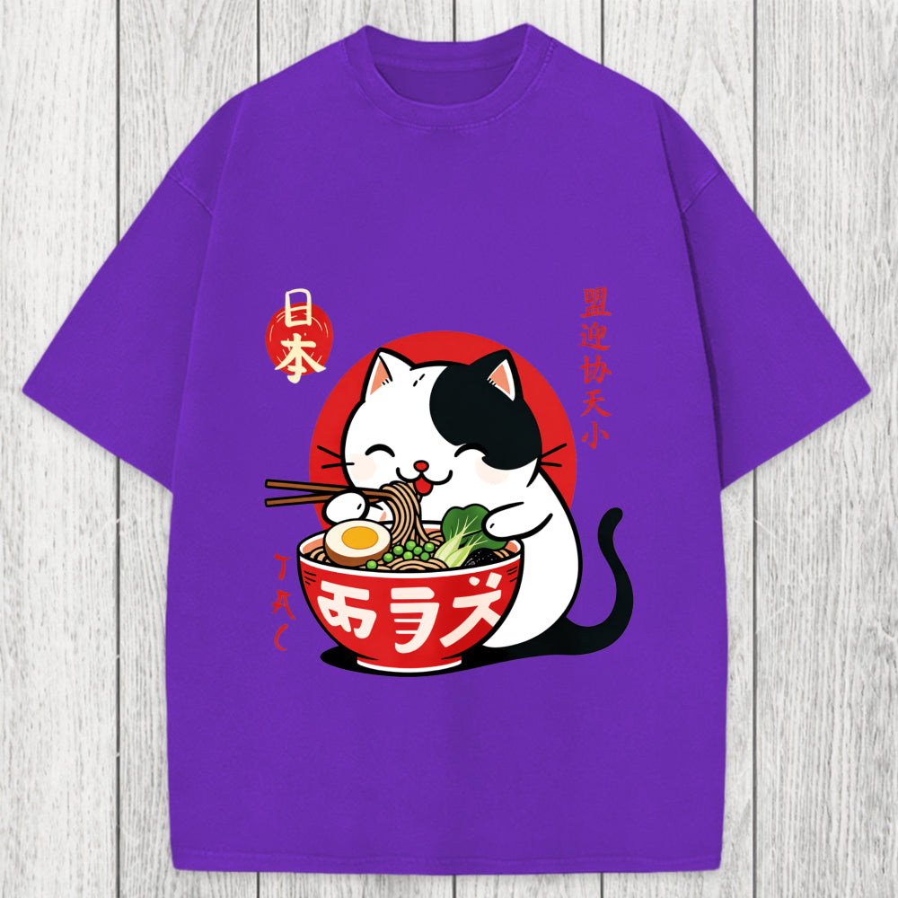 Tokyosol Japanese Ramen Cat Washed T-Shirt