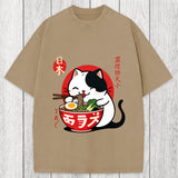 Tokyosol Japanese Ramen Cat Washed T-Shirt
